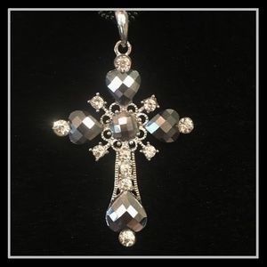 STERLING SILVER CROSS W/GREY-ISH BLACK RHINESTONES